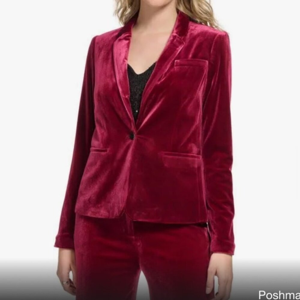 Calvin Klein Velvet Blazer in Deep Wine Red